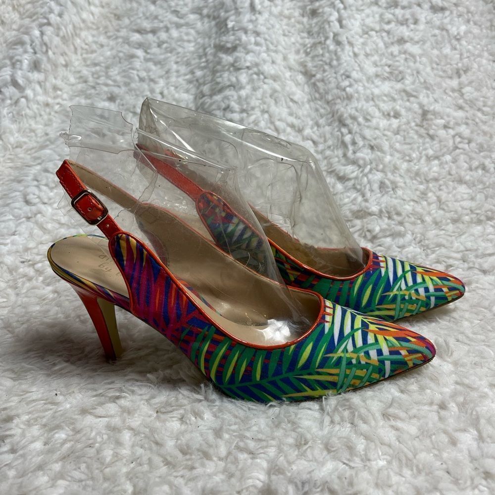 Ann Marino Fabric tropical prints Neon colors sling back heels pointed toe SZ8M